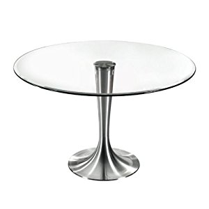 Table haute ronde plateau en verre transparent 120 cm AGAIN