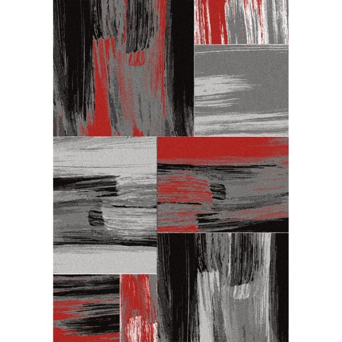 Tapis de salon Lima rouge, gris et noir 160×230 cm Achat / Vente