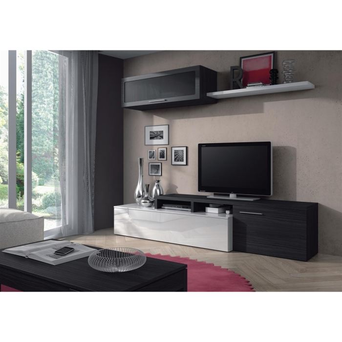 NEXUS Meuble TV mural 200 cm blanc/gris Achat / Vente meuble tv