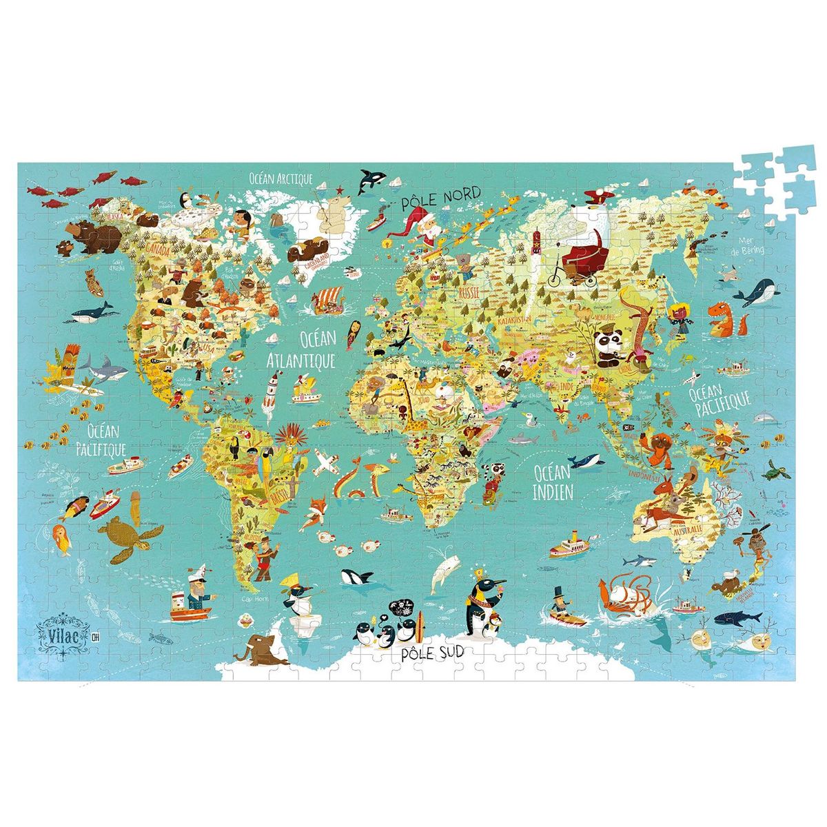 Puzzle 500 pièces : carte du monde fantastique Vilac