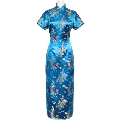 Robe chinoise turquoise motif dragon 44 Bleu Achat / Vente robe