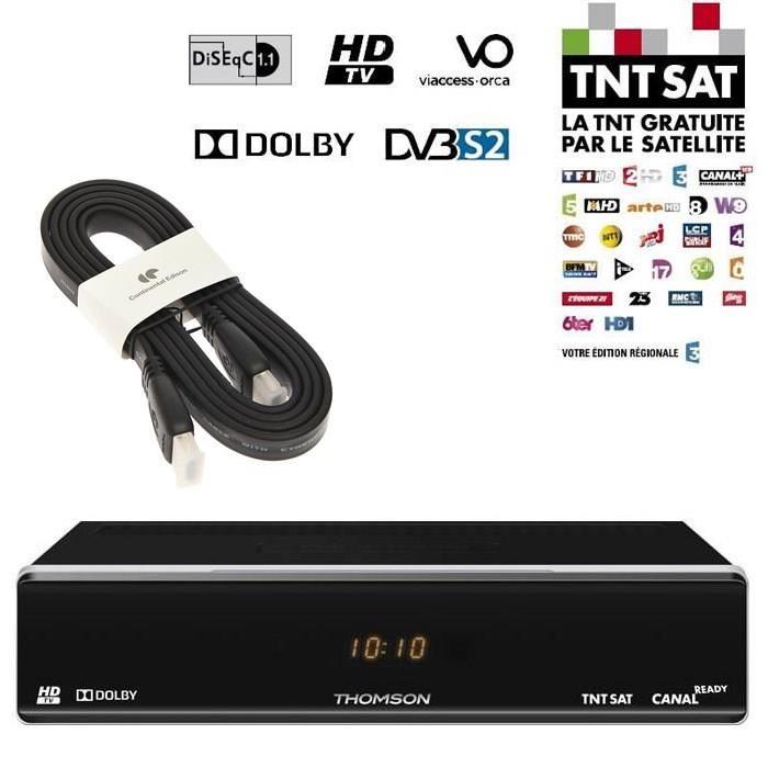 HD satellite TNTSAT + Câble HDMI CONTINENTAL EDISON 2.0 1.5m slim 4K