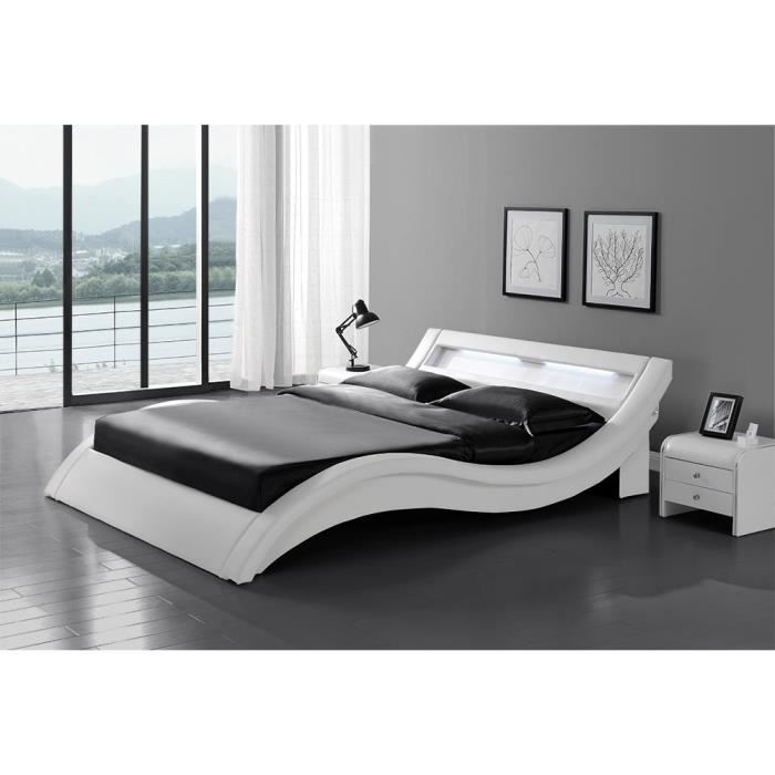 Laurine : Cadre de lit en simili cuir Blanc LED Achat / Vente cadre