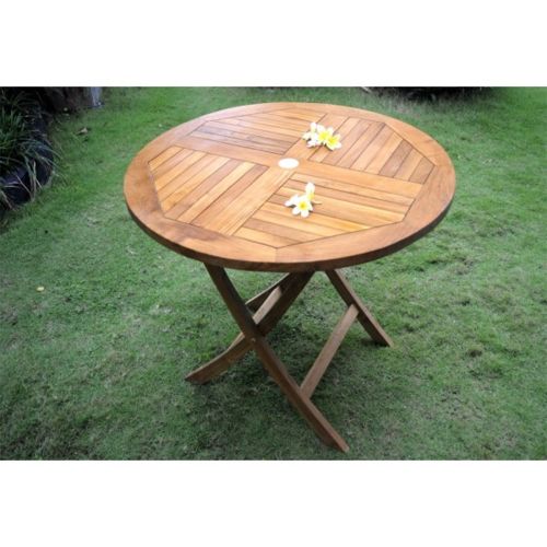 Wood en Stock Table ronde pliante en teck huilé, 100 cm pliante