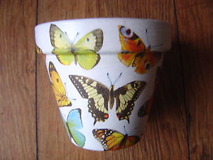 Peint main decoupaged les pots de fleurs 11 cm terre cuite papillons 5