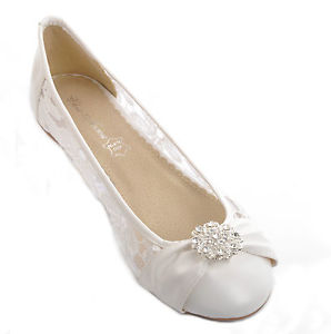 sur Blanc Lacets Strass Mariage Ballerine Nuptial Chaussures Plates