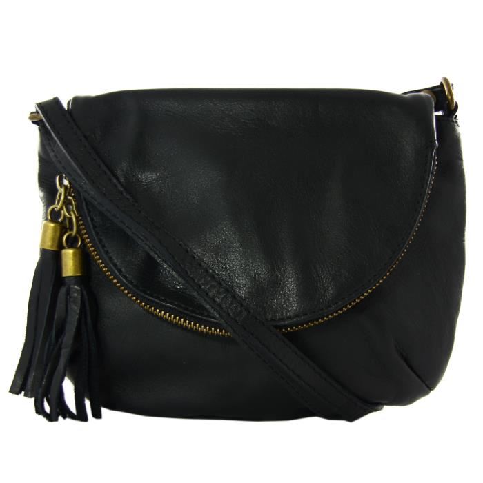 petit sac bandoulière femme en cuir noir 18 cm x 23 cm Achat