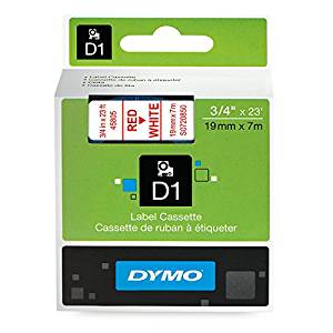 D1 Standard Tape Cartridge for Dymo Label Makers, 3/4in x 23ft, Red on