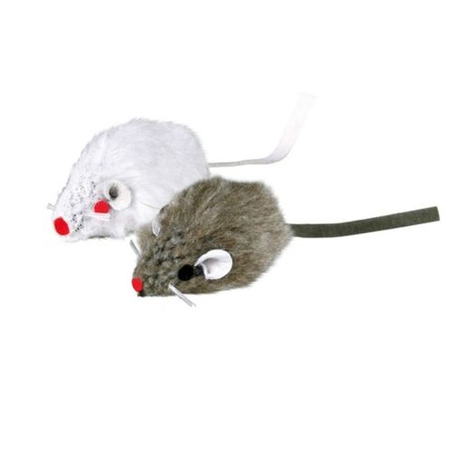 Trixie Pack 2 souris en peluche blanche et grise pour chats pas