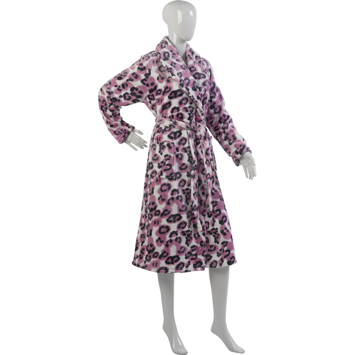Womens Leopard Print Bath Robe Soft Luxury Mink Fleece Dressing Gown