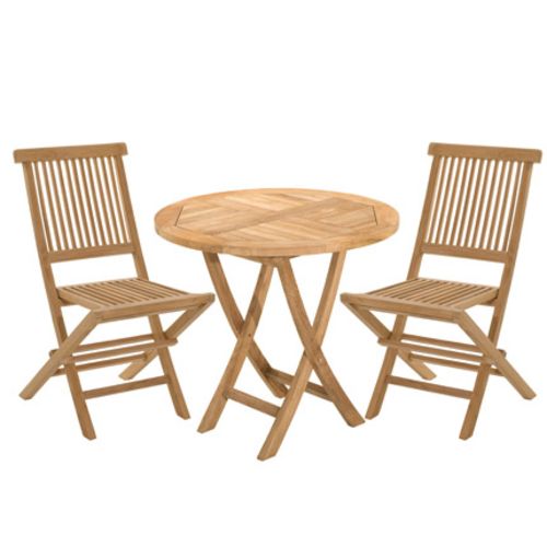 Ensemble en teck: une table ronde et 2 chaises pas cher Achat