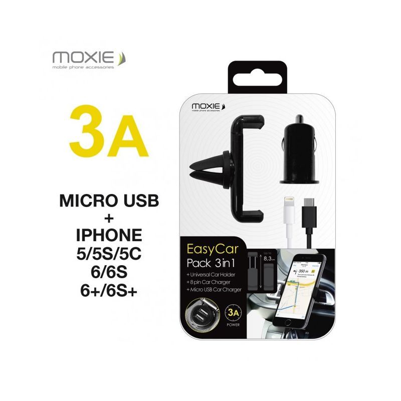 image Pack Moxie EasyCar Support Universel + Chargeur Allume Cigare 3A