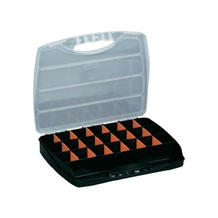Malette de rangement plastique 23 compartiments noir, orange 380 x 300