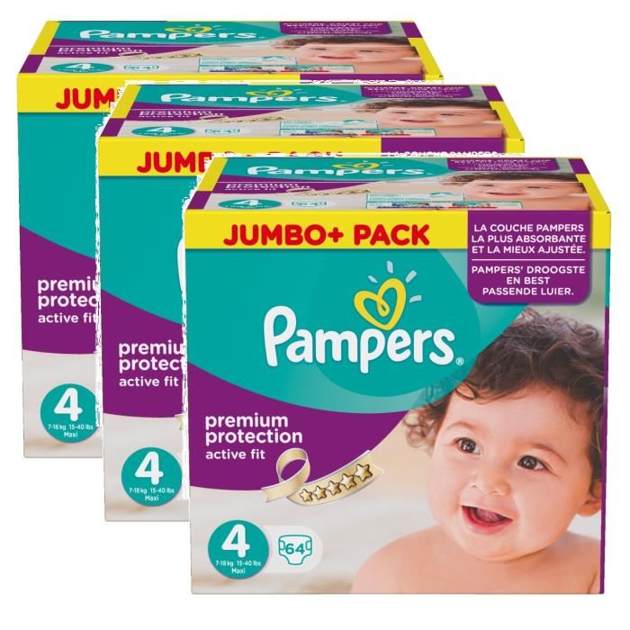Pampers Active Fit Taille 4 Maxi 7 18kg Jumbo Plus Pack 192 Couches