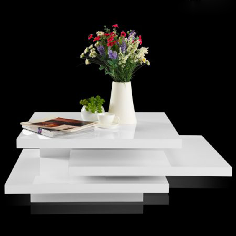 Table Basse Blanc Laqué de Salon Carrée Pivotante 3