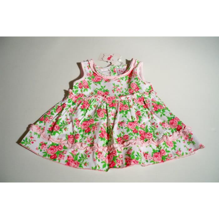 ROBE DEBARDEUR FLEURIE ROSE VERT FROUFROUTEE 2 BOUTONS ARRIERE TRES