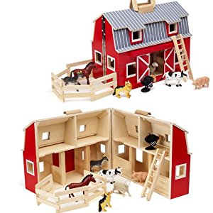 Maison ferme en bois à transporter avec 7 animaux inclus Enfant 3 ans