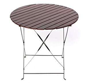 Table de jardin M96, Ø=75cm, ronde, pliantes, métal+bois, marron