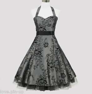 ROBE GRISE MOTIFS TATOO FLORAL ROCKABILLY / SWING/ PIN UP