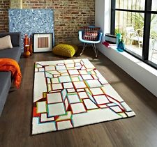 tapis de sol Moderne Multicolore Éteint Blanc Main Tufté Design 3D