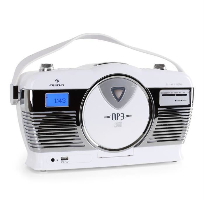 Auna MCP 69 Radio vintage UKW USB CD blanc lecteur CD à chargement
