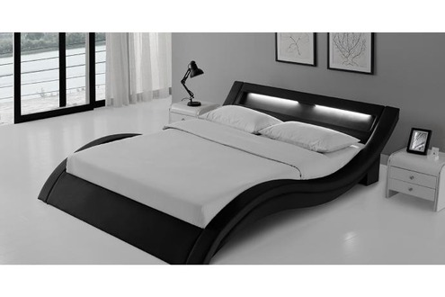 Lit de 2 places Lit Paddington Cadre de lit en simili cuir Noir avec
