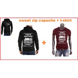 Sweat Zippe Capuche + T Shirt Homme Je Suis Un Papa Motard