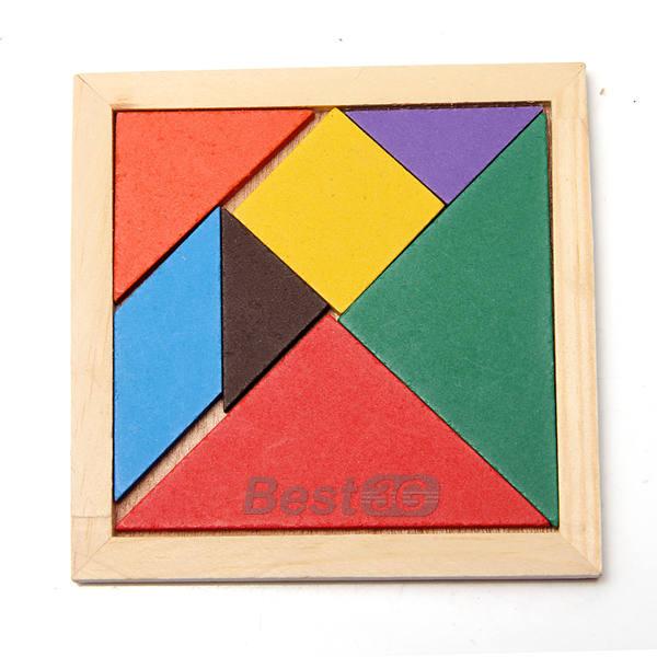 Jouet Jeux Casse Tête Puzzle Tangram 7 Pièces EN Bois Multicolore