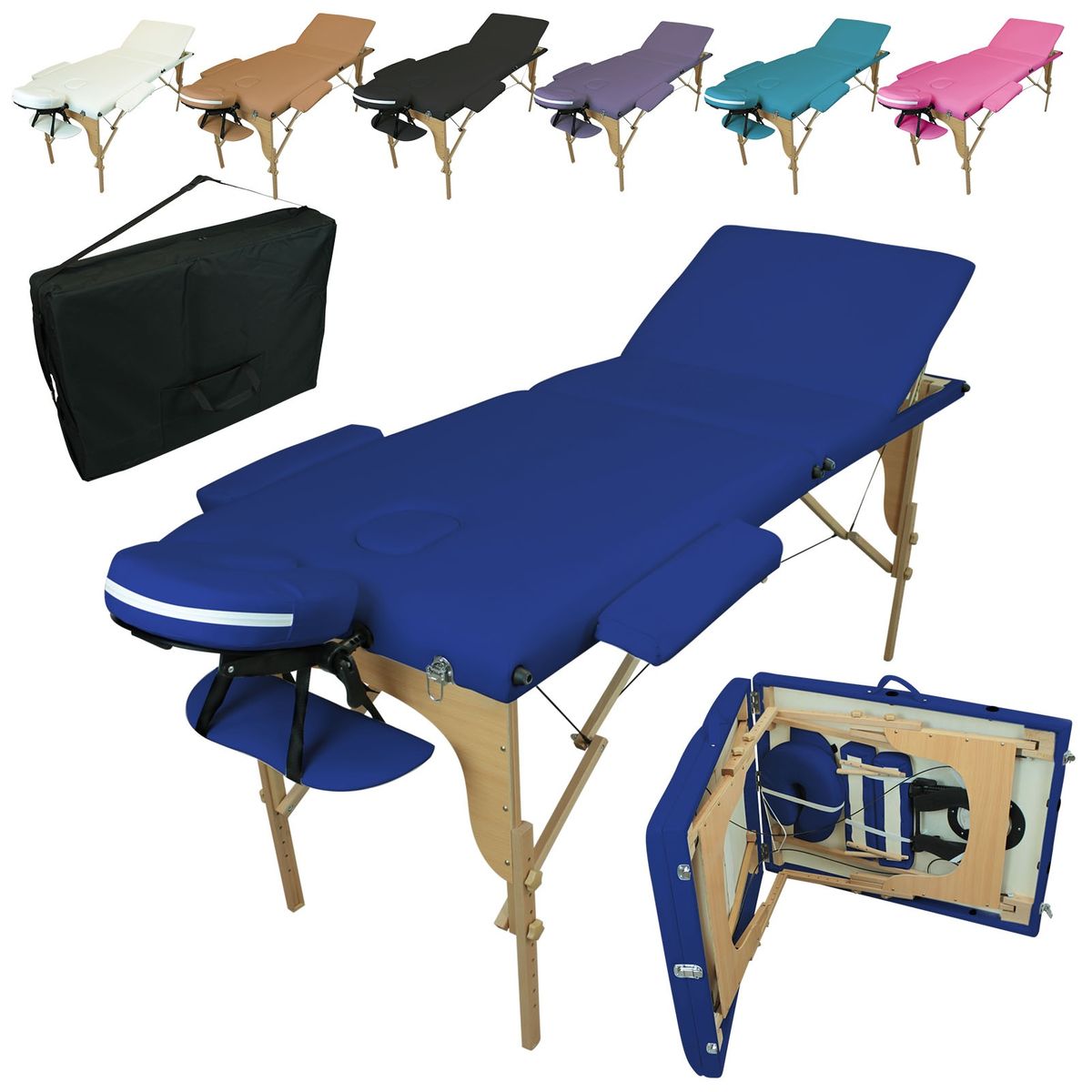 Table De Massage Pliante 3 Zones Bleue marine + Housse de Transport et