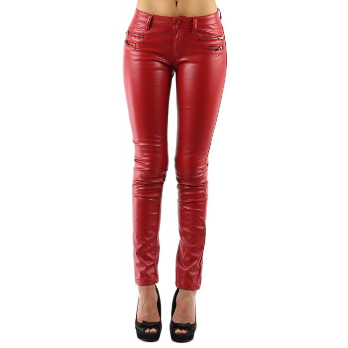 Pantalon femme Lovita simili cuir rouge Rouge Achat / Vente pantalon