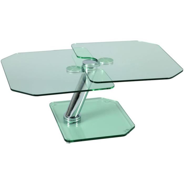 Table basse verre pied et plateau en verre trempé, support en acier