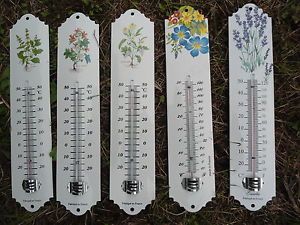 thermometre emaille Jardin Maison Fleurs Plantes Neuf email veritable