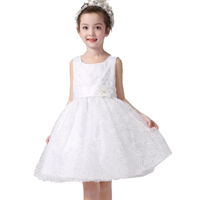 Robe de Demoiselle d’Honneur Enfant Fille Blanc Blanc Achat / Vente