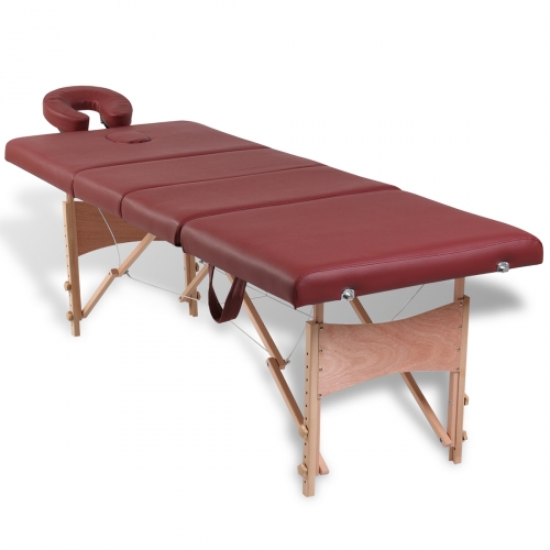 Table de Massage Pliante Lit de massage 4 Zones Rouge Cadre en Bois