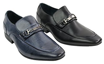 Hommes Noir Gris Bleu Chaussures italiennes aspect cuir à puce Boucle