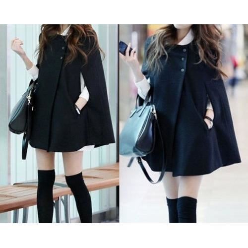 Poncho noir cape manteau veste femme Classerobes Noir Achat / Vente