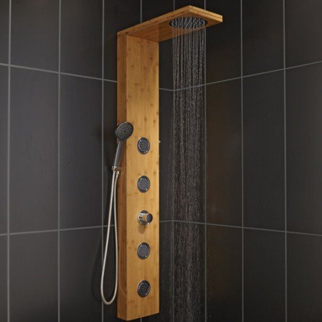 Colonne de douche hydromassante avec robinetterie, aspect bois, Holoma