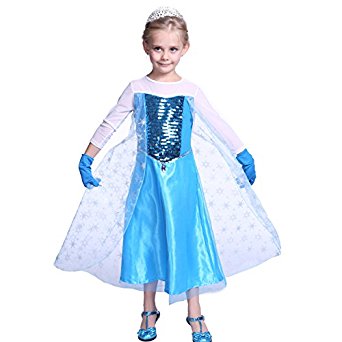 Costume deguisement reine des neiges princesse robe paillette elsa