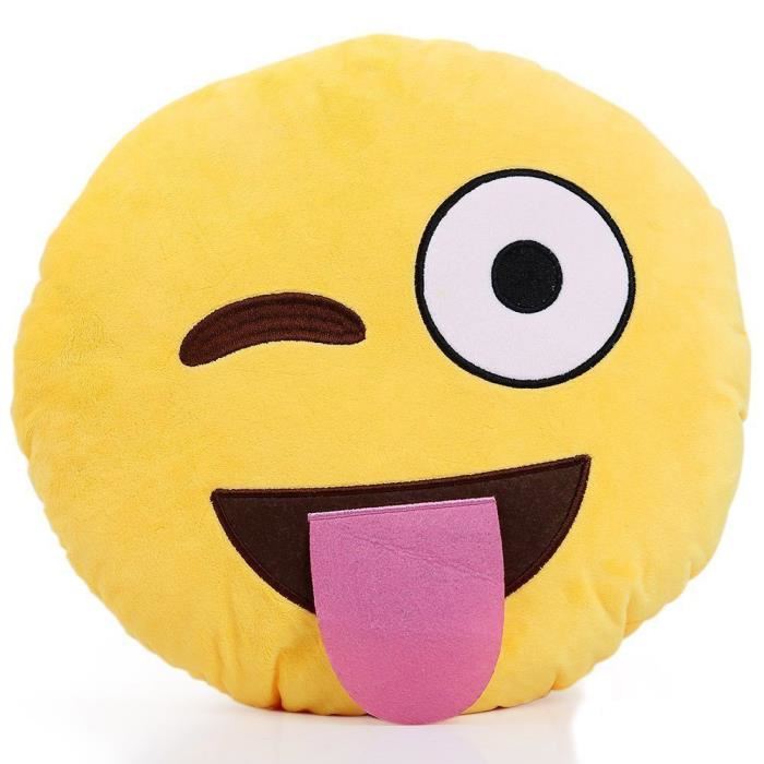 Coussin souple Emoji émoticônes Smiley Jaune Coussin rond peluche
