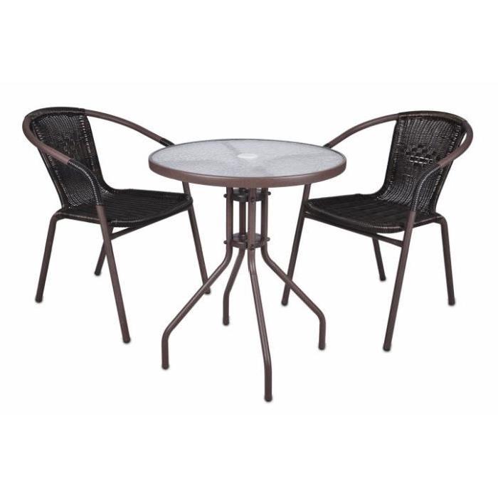 chaises Bistro + table ronde de bistrot avec plateau en verre et