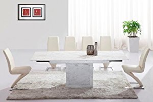 de salle à manger extensible Zeus marbre blanc/gris et 6 chaises