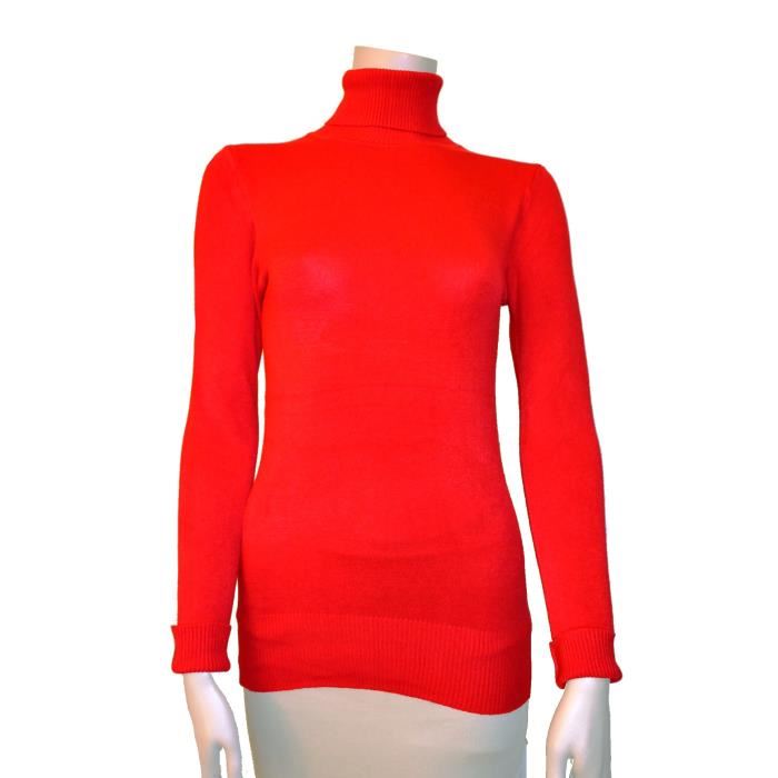 Pull col roulé femme maille douce rouge Achat / Vente pull Pull col