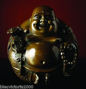 CHINE JAPON INDE YOGA LAUGHING BUDDHA HOTEI BOUDDHA RIEUR BRONZE 14 cm
