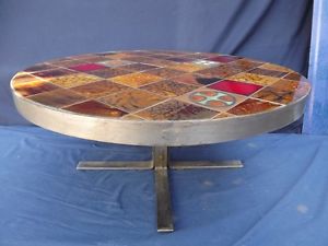 Gueridon ceramique fer vintage DLG Capron Vallauris 1970 table basse