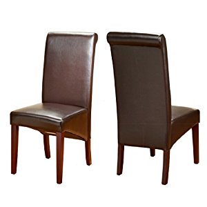 1maison Chaise pour salle à manger en cuir, pieds sombres (brun
