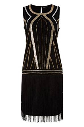Roman Originals Robe Style Art Déco Gatsby Années 20 Noir Size