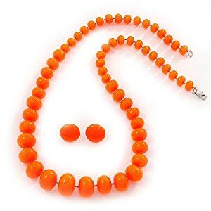 Ensemble boucles d’oreille et collier perle acrylique orange néon