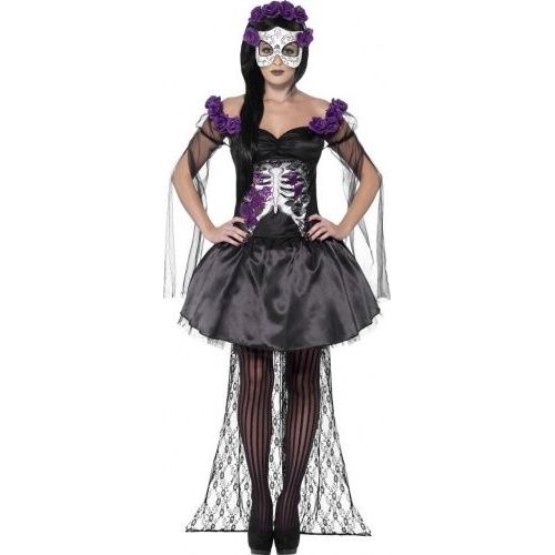 Déguisement squelette violet mexicain femme Halloween, Taille Large