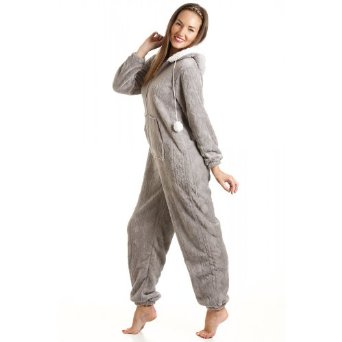 Combinaison pyjama à capuche en polaire ultra douce femme gris