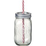 Style boisson bouteille Jar Avec Red & White Stipe paille 20cm x 8cm